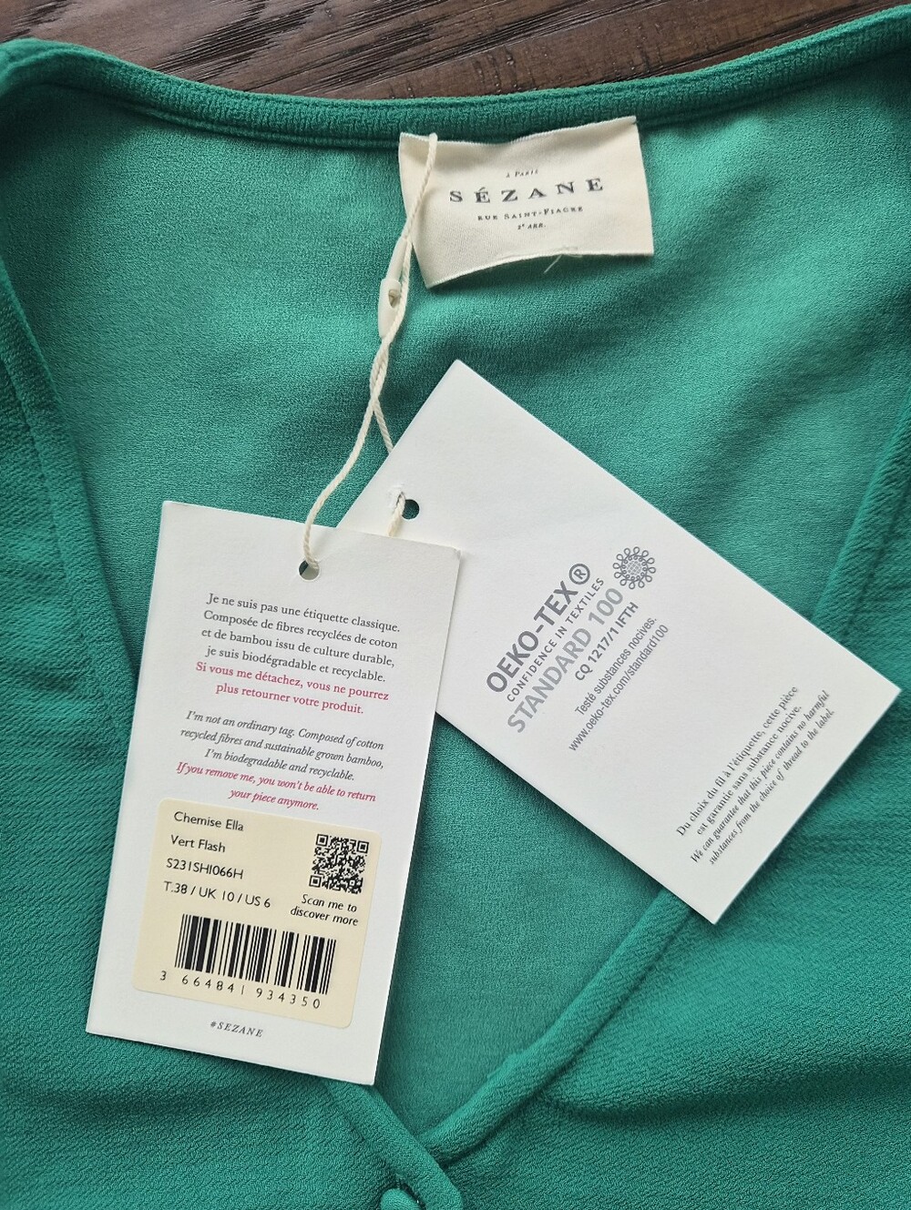 *NWT* [Sezane] Ella Blouse In Green, Size 38/6 - Picture 9 of 9
